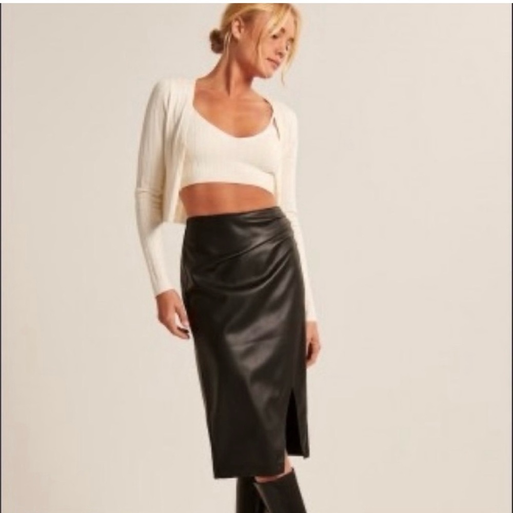 Abercombie vegan leather skirt size medium, only worn once. Midi skirt with slit